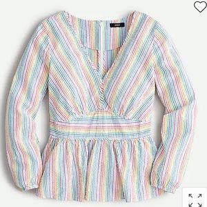 J. Crew V-Neck Peplum Top, Size M Medium, Rainbow Seersucker, Multicolor